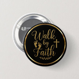 Chapa Redonda De 5 Cm Paseo Elegante por Faith Black & Gold Christian