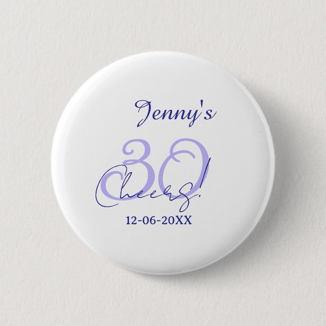 Chapa Redonda De 5 Cm Pastel cheers 30th birthday purple elegant name da (Anverso)