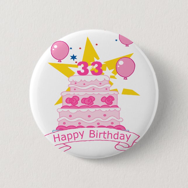 Chapa Redonda De 5 Cm Pastel de cumpleaños de 33 años (Anverso)