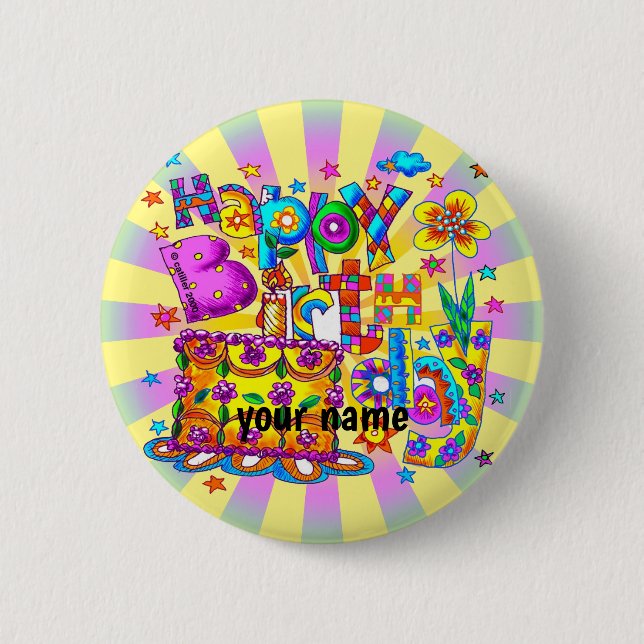 Chapa Redonda De 5 Cm Pastel de cumpleaños feliz (Anverso)