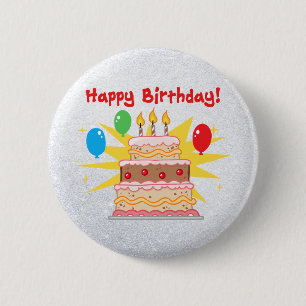 Chapa Redonda De 5 Cm pastel de cumpleaños feliz con tres velas