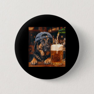 Chapa Redonda De 5 Cm Pastor Alemán Bebiendo Cerveza Perro Divertido Mem
