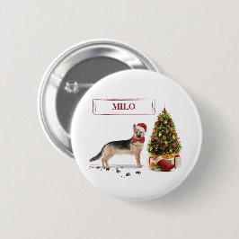 Chapa Redonda De 5 Cm Pastor Alemán Perro Divertido de Navidad con Árbol