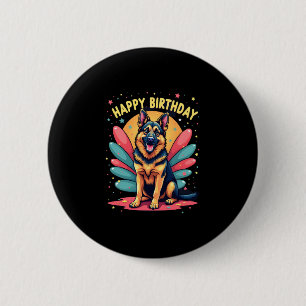 Chapa Redonda De 5 Cm Pastor Alemán Perro Pastor Feliz Cumpleaños Fiesta