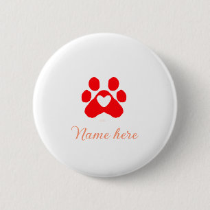 Chapa Redonda De 5 Cm Pata de perro corazón rojo mascota agregar nombre 