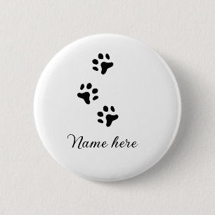 Chapa Redonda De 5 Cm Pata de perro mascota negro añadir nombre texto fo
