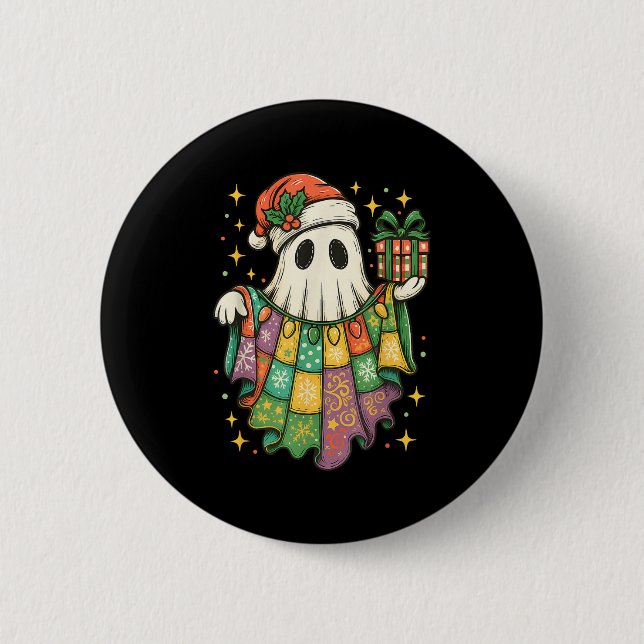 Chapa Redonda De 5 Cm Patchwork Christmas Ghost Christmas, Christmas Boo (Anverso)