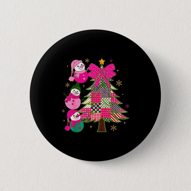 Chapa Redonda De 5 Cm Patchwork Coquette Bow Xmas Snowman Holiday Christ (Anverso)