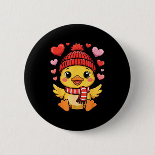 Chapa Redonda De 5 Cm Pato Kawaii Día de San Valentín Corazones Bufanda