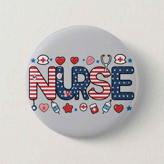 Chapa Redonda De 5 Cm Patriotic Nurse Badge – Cute USA (Anverso)