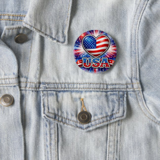 Chapa Redonda De 5 Cm Patriotic USA Heart Button – American Flag 