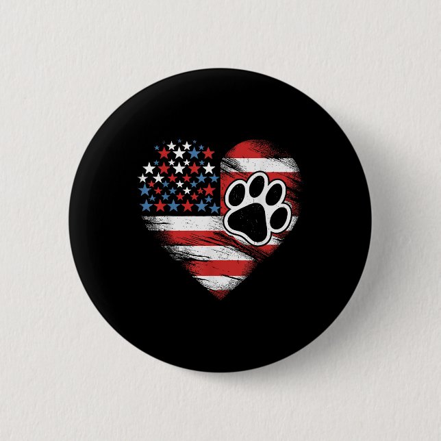 Chapa Redonda De 5 Cm Patriótico De La Bandera Estadounidense Perro Y Pa (Anverso)