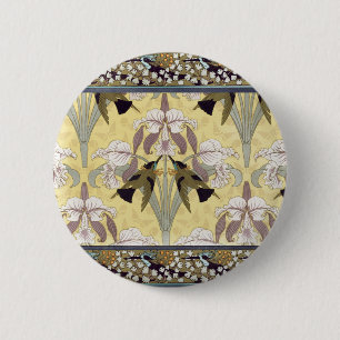 Chapa Redonda De 5 Cm Patrón Art Nouveau de Orquídea Colibrí Vintage