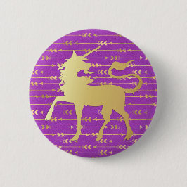 Chapa Redonda De 5 Cm Patrón bohemio dorado y púrpura y unicornio