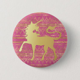 Chapa Redonda De 5 Cm Patrón bohemio dorado y rosa & Unicornio