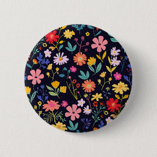 Chapa Redonda De 5 Cm Patrón Bohemio Floral Ditsy Colorido Oscuro
