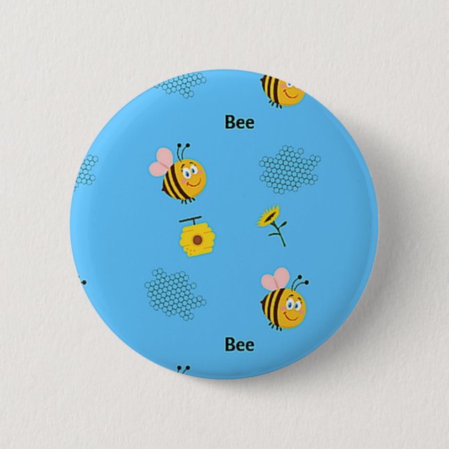 Chapa Redonda De 5 Cm Patrón de abeja en azul (Anverso)