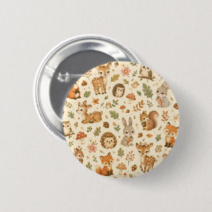 Chapa Redonda De 5 Cm Patrón de acuarela de adorables animales del bosqu