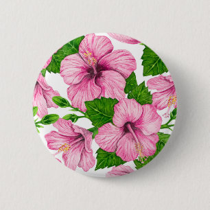 Chapa Redonda De 5 Cm Patrón de acuarela de hibiscos rosados