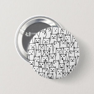 Chapa Redonda De 5 Cm Patrón de arte de línea de gato blanco y negro min