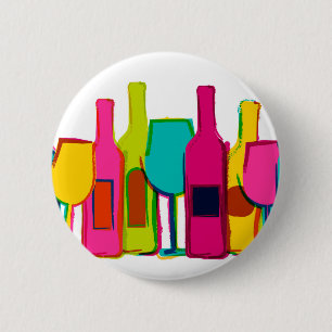 Chapa Redonda De 5 Cm Patrón de botellas de vino coloridas lindas
