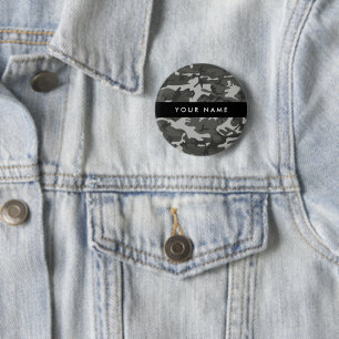 Chapa Redonda De 5 Cm Patrón de camuflaje gris, tu nombre, Personaliza
