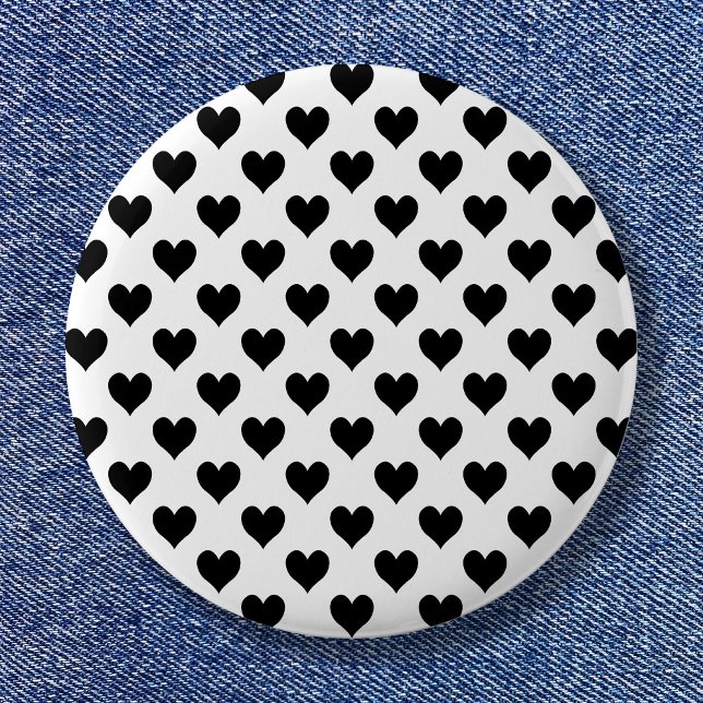 Chapa Redonda De 5 Cm Patrón de corazón negro (Black and White Heart Pattern Button)