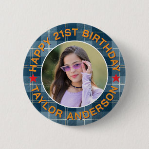 Chapa Redonda De 5 Cm Patrón de Cuadro de Foto Personalizada Feliz Cumpl