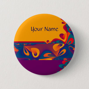 Chapa Redonda De 5 Cm Patrón de diseño gráfico - naranja violeta + tu te