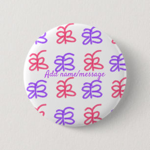 Chapa Redonda De 5 Cm Patrón de doodle de mariposa rosa morado agregar t
