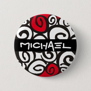 Chapa Redonda De 5 Cm Patrón de espirales negro y blanco + tus ideas