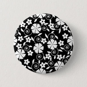 Chapa Redonda De 5 Cm Patrón de flores en espiral blanco y negro lindo