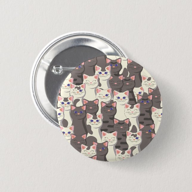 Chapa Redonda De 5 Cm Patrón de gatos blancos y grises (Anverso y reverso)