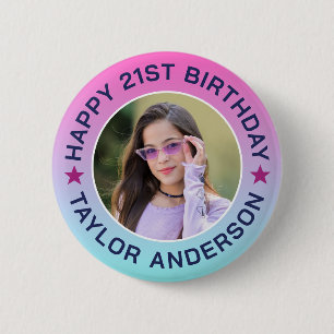 Chapa Redonda De 5 Cm Patrón de gradiente de foto personalizada Cumpleañ
