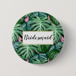 Chapa Redonda De 5 Cm Patrón de hojas tropicales - Bridemaid de follaje 