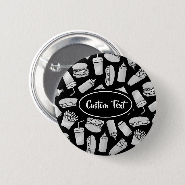 Chapa Redonda De 5 Cm Patrón de iconos de comida rápida blanca (Anverso y reverso)