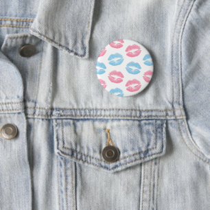 Chapa Redonda De 5 Cm Patrón de labios azules y rosas, lápiz labial, bes