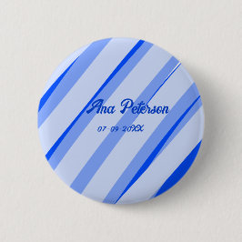 Chapa Redonda De 5 Cm Patrón de líneas retro boho pastel azul añadir nom