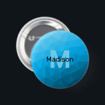 Chapa Redonda De 5 Cm Patrón de malla geométrica de gradiente cian azul<br><div class="desc">Monograma Personalice con su personalizado inicial y su nombre. Malla geométrica triangular con gradiente oscuro azul claro. patrón,  sombrío,  malla,  triángulos,  geometría,  geométrica,  gradiente,  fresco,  triángulo,  brillante,  azul,  cian</div>