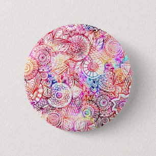 Chapa Redonda De 5 Cm Patrón de mandala floral colorido