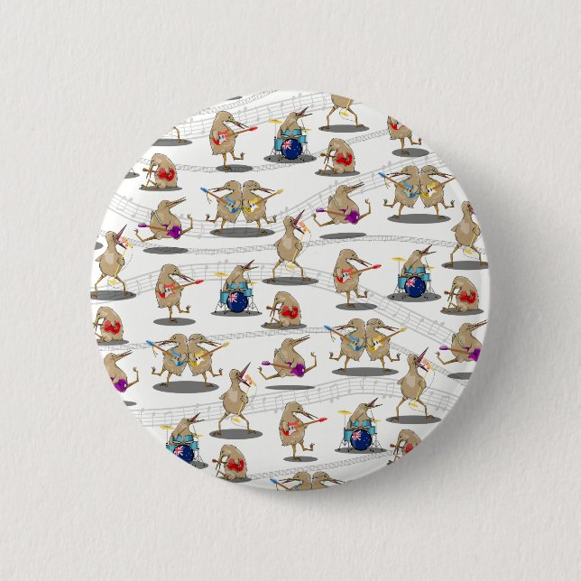 Chapa Redonda De 5 Cm PATRÓN DE MÚSICA Kiwi NZ (Anverso)