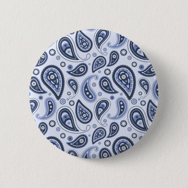 Chapa Redonda De 5 Cm Patrón de Paisley Azul (Anverso)