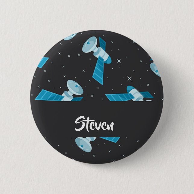 Chapa Redonda De 5 Cm Patrón de satélites del espacio azul (Anverso)