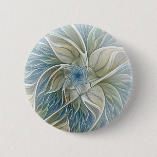 Chapa Redonda De 5 Cm Patrón de sueño floral abstracto azul caqui fracta