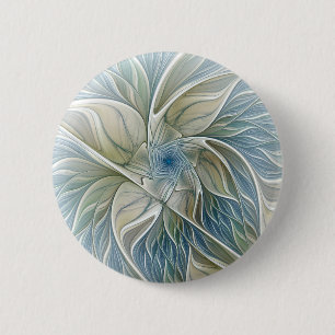 Chapa Redonda De 5 Cm Patrón de sueño floral abstracto azul caqui fracta