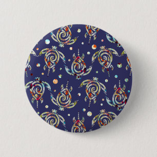 Chapa Redonda De 5 Cm Patrón de tortugas marinas chamánicas + color de f