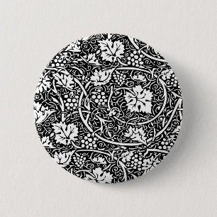 Chapa Redonda De 5 Cm Patrón de vid de uva negra y blanca de William Mor