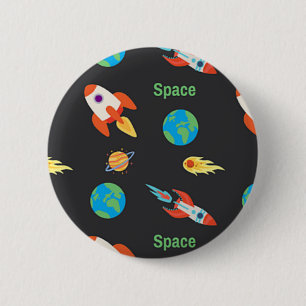 Chapa Redonda De 5 Cm Patrón espacial en negro