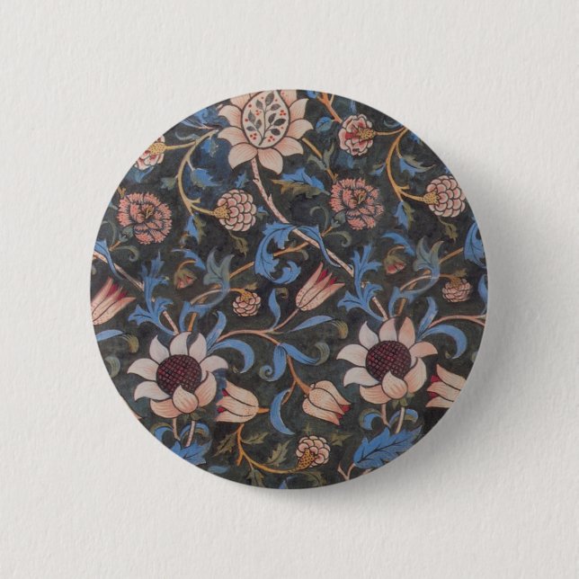 Chapa Redonda De 5 Cm Patrón Evenlode de William Morris: Vintage Malhumo (Anverso)