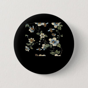 Chapa Redonda De 5 Cm Patrón floral azul blanco - Aesía oscura de vértig